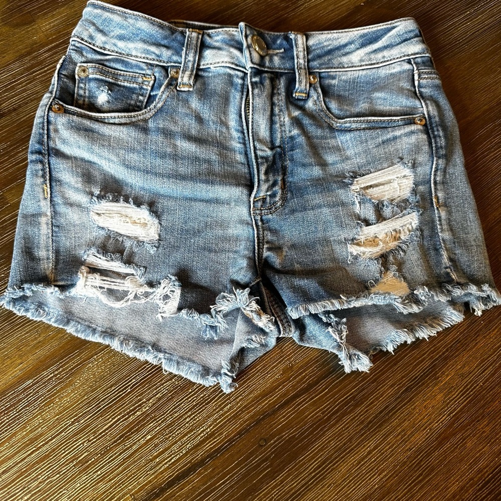 American Eagle Outfitters Blue Jean Shorts Distressed High-Waisted